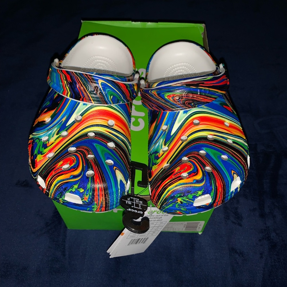 Rainbow swirl crocs